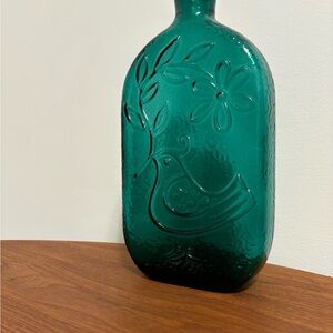 Teal Embossed Glass Vase